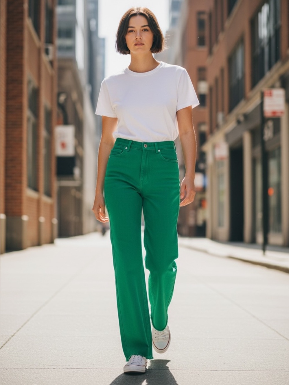 Zara Green Wide-Leg Jeans